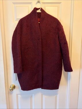 & Other Stories Burgundy Fuzzy Coat